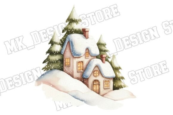 Download Christmas Village Watercolor PNG - Premium Resources