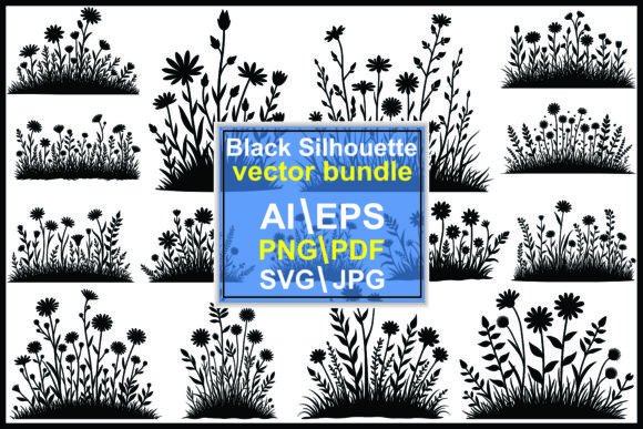 Download Silhouette of Grass and Wildflowers Set - Premium Resources