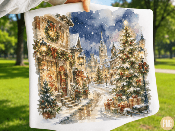 Download Vintage Christmas Village Watercolor PNG - Christmas village watercolor Collection