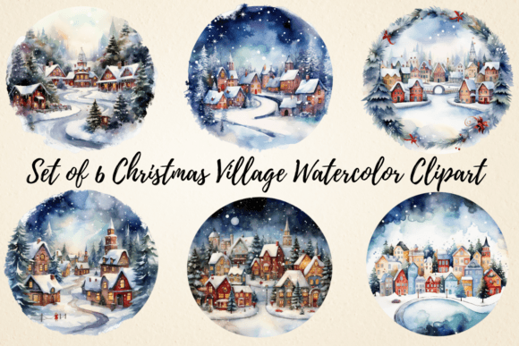 Download Christmas Village Watercolor Clipart - Christmas village watercolor Collection
