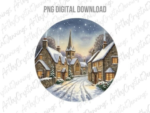 Download Winter Christmas Village Watercolor PNG - Christmas village watercolor Collection